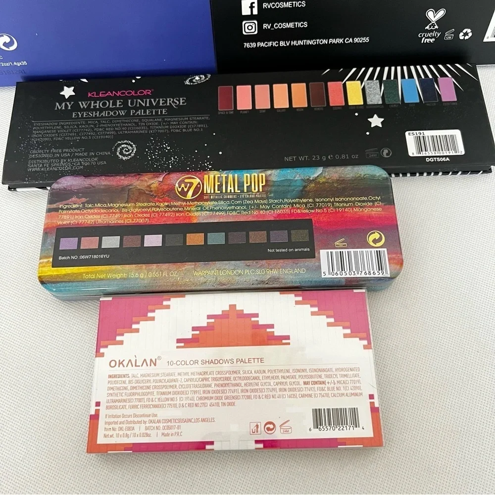 Lot 5 pieces Beauty Creations Aurora RV Cosmetics Palette W7 Okalan Kleancolor